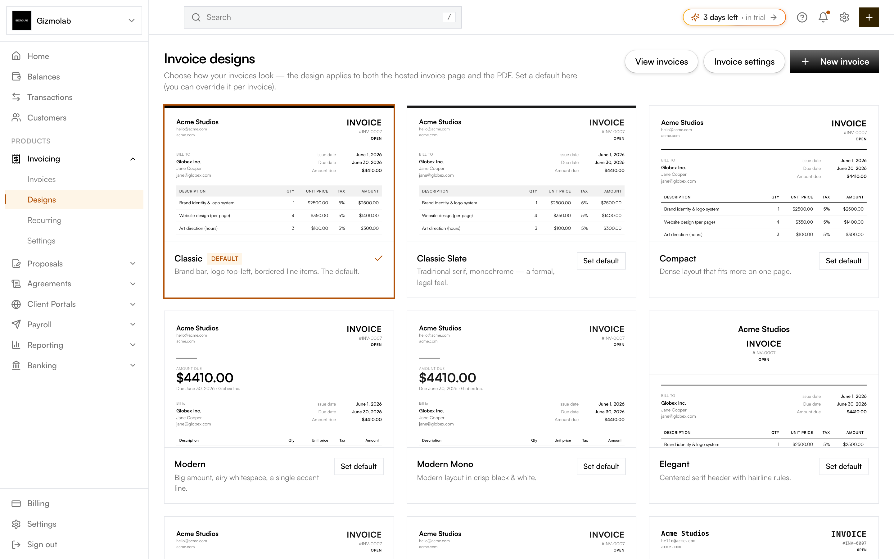 The Hanko invoice design gallery