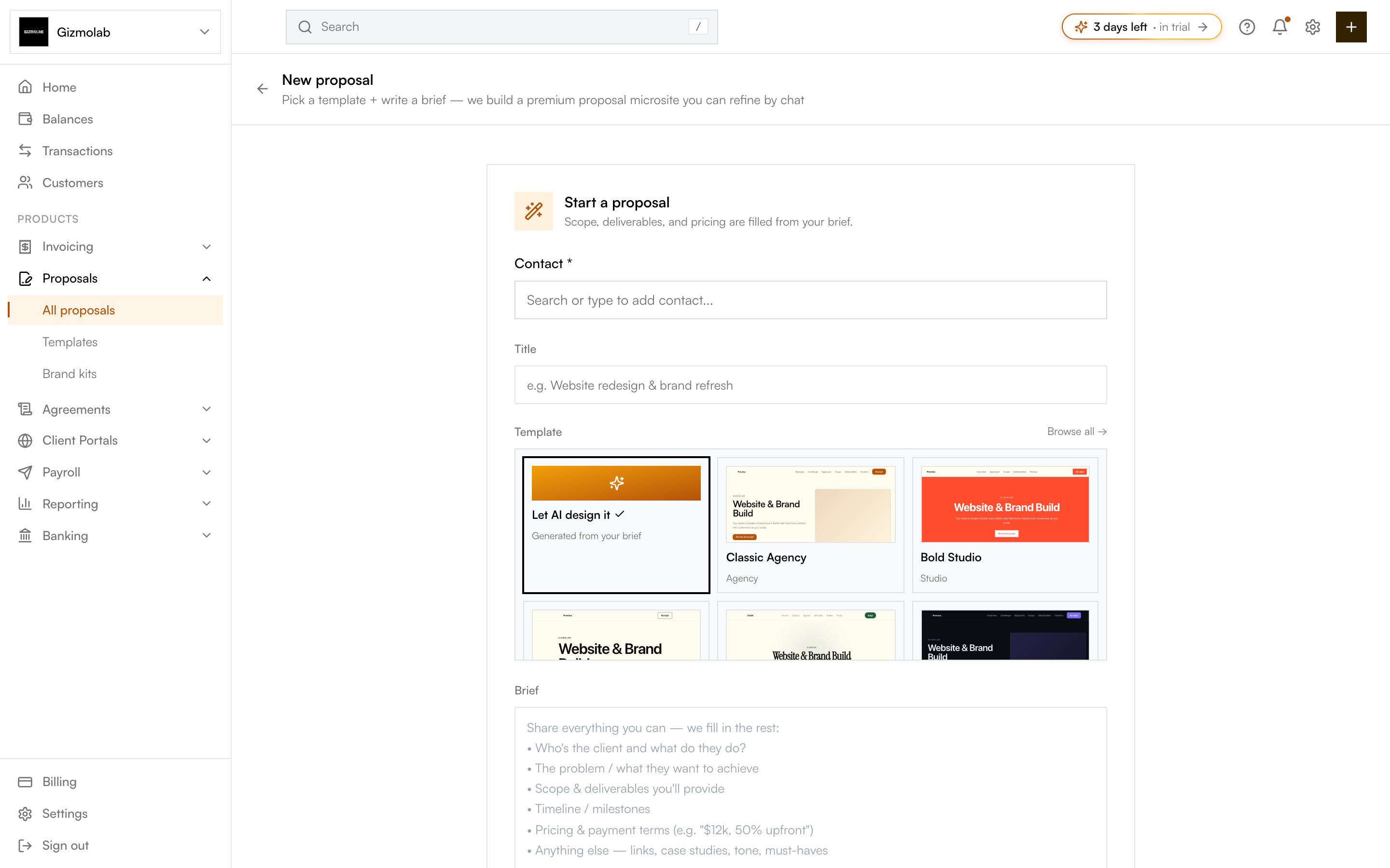 The Hanko proposal template picker